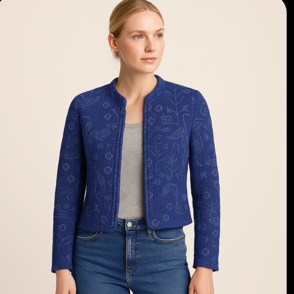 Zara Woman Textured Blue Jacket NEW WITH TAGS Style 7595/605/401 Size M